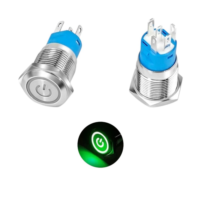 Metal Power Self-Locking Switch with Green - 16mm Latching Robotics Bangladesh