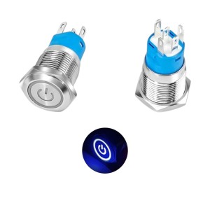 Metal Power Self-Locking Switch with Blue - 16mm Latching Robotics Bangladesh