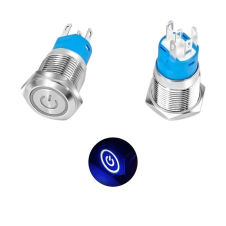 Metal Power Self-Locking Switch with Blue - 16mm Latching Robotics Bangladesh