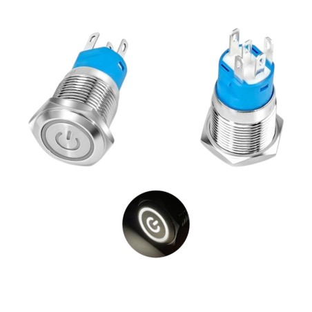 Metal Power Self-Locking Switch with White- 16mm Latching Robotics Bangladesh
