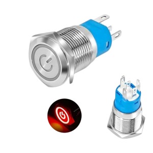 Metal Power Pushbutton with Red LED Ring - 16mm Momentary Robotics Bangladesh
