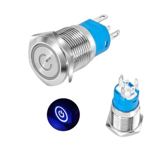 Metal Power Pushbutton with Blue LED Ring - 16mm Momentary Robotics Bangladesh