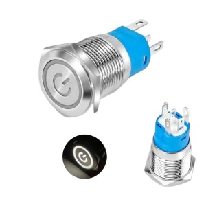 Metal Power Pushbutton with White LED Ring - 16mm Momentary Robotics Bangladesh