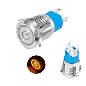 Metal Power Pushbutton with Orange LED Ring - 16mm Momentary Robotics Bangladesh