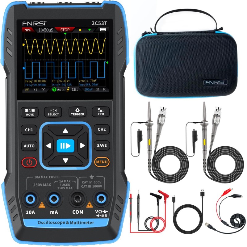 FNIRSI 2C53T Handheld 3-in-1 Oscilloscope: 50MHz Bandwidth, 250MS/s, Multimeter & DDS Signal Generator Robotics Bangladesh