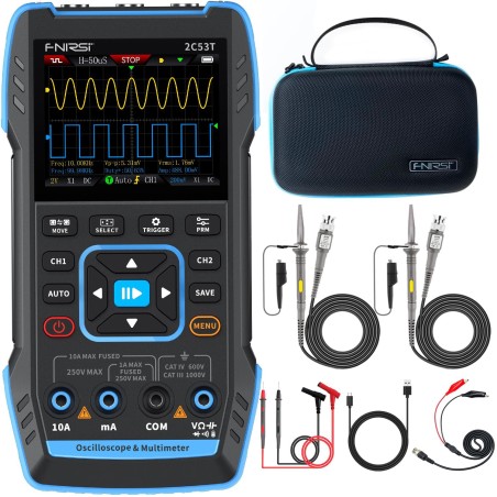FNIRSI 2C53T Handheld 3-in-1 Oscilloscope: 50MHz Bandwidth, 250MS/s, Multimeter & DDS Signal Generator Robotics Bangladesh