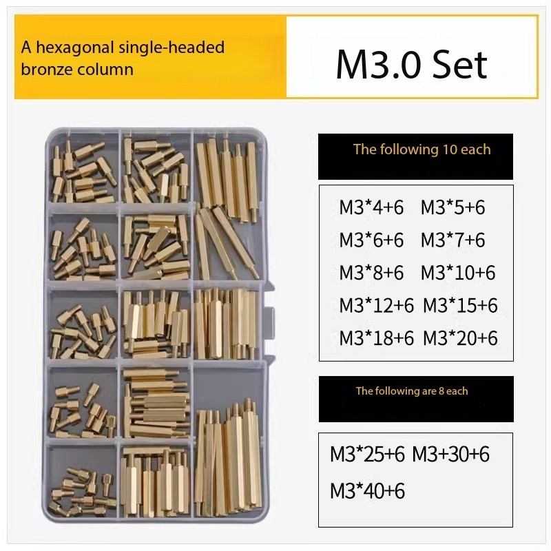 M3 Brass Hex Standoff Spacer Kit – Single Head, Assorted Lengths 124Pcs Robotics Bangladesh