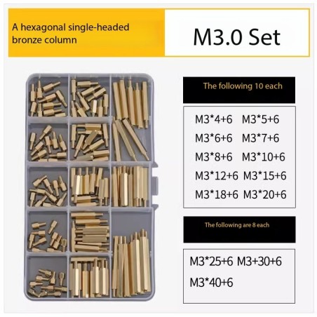 M3 Brass Hex Standoff Spacer Kit – Single Head, Assorted Lengths 124Pcs Robotics Bangladesh