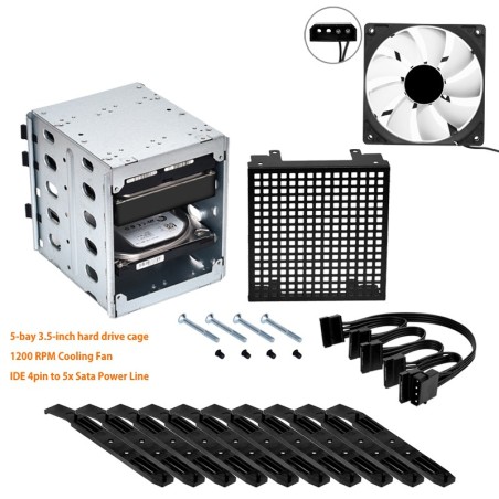 5 Bay Hard Drive Case with 1200RPM Cooling Fan for NAS Robotics Bangladesh