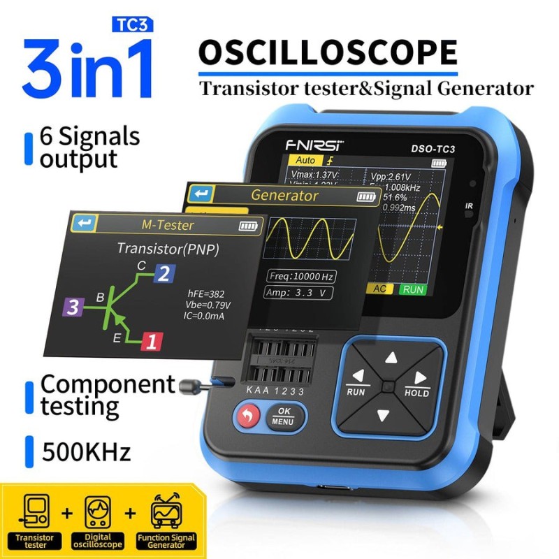 FNIRSI DSO-TC3 3-in-1 Handheld Digital Oscilloscope, Signal Generator & Transistor Tester Robotics Bangladesh