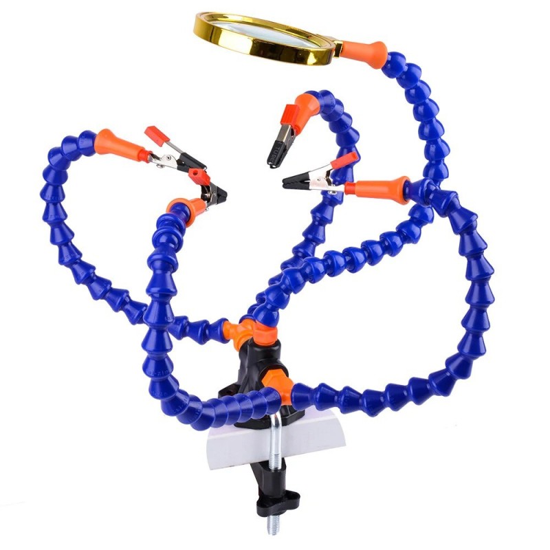 Bench Vise Table Clamp Soldering Station with 5 Flexible Arms & Magnifier PCB Repair Third Hand Tool Robotics Bangladesh