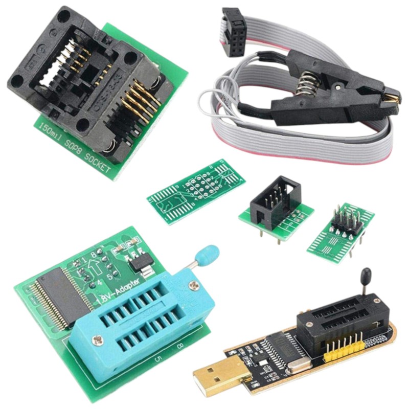 CH341A USB Programmer with SOIC8 SOP8 Test Clip and Adapter Set Robotics Bangladesh