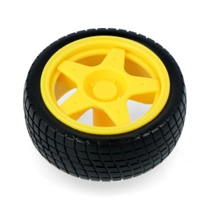 Wheel with Tire 65×26 mm – Yellow (High-Quality, Good Grip) Robotics Bangladesh