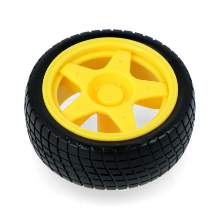 Wheel with Tire 65×26 mm – Yellow (High-Quality, Good Grip) Robotics Bangladesh
