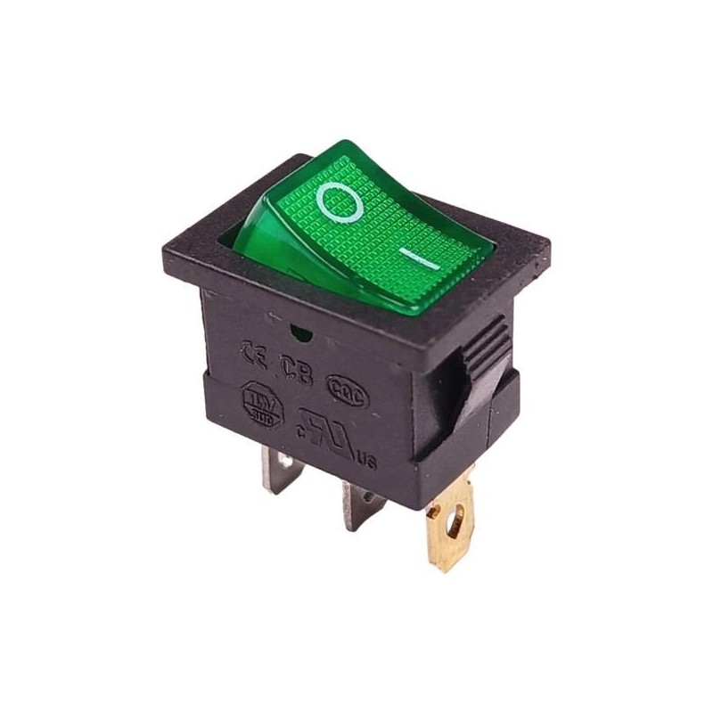 KCD1-1 Bistable Illuminated Rocker Switch Green 15×21mm 3PIN Robotics Bangladesh