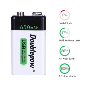 Doublepow 9V 650mAh USB Rechargeable Li-ion Battery with Micro USB Charging Robotics Bangladesh