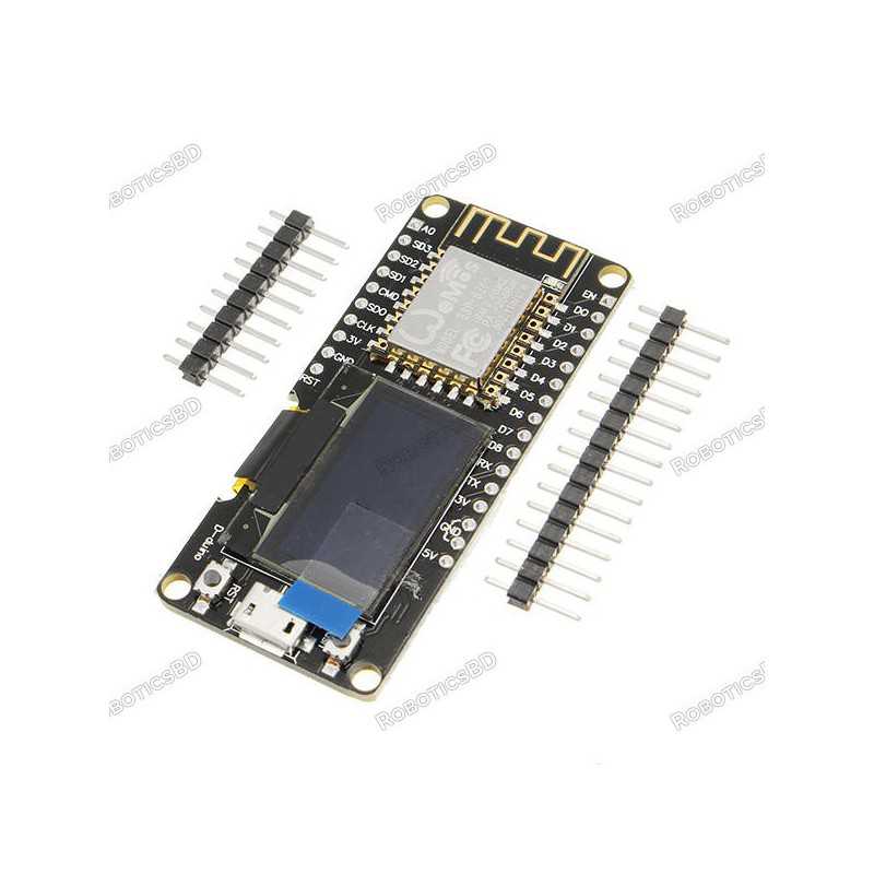 NodeMCU ESP8266 with 0.96 Inch OLED Module Development Board Robotics Bangladesh NodeMCU ESP8266 with 0.96 Inch OLED Module Development Board Robotics Bangladesh