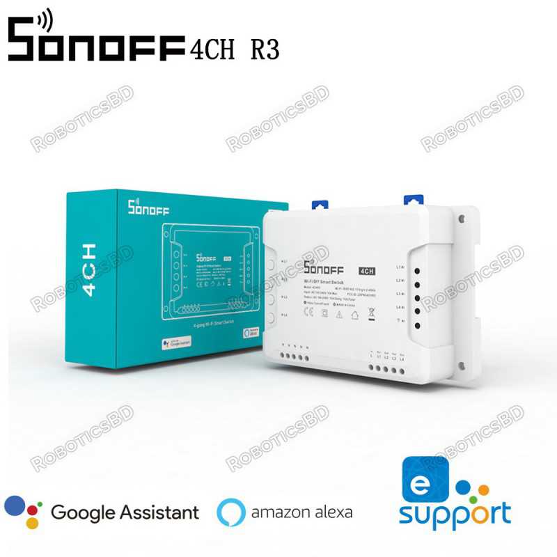 Sonoff 4 Channel R3 Wireless WiFi Smart Switch (10A, 2200 W) Robotics Bangladesh Sonoff 4 Channel R3 Wireless WiFi Smart Switch (10A, 2200 W) Robotics Bangladesh