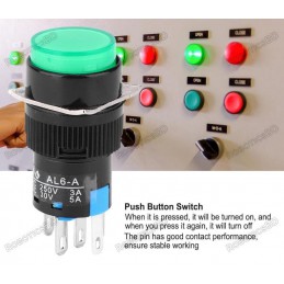 AL6-A With LED color Green AC 3A/250V (DC 30V/5A) 5Pin Push Switch Robotics Bangladesh