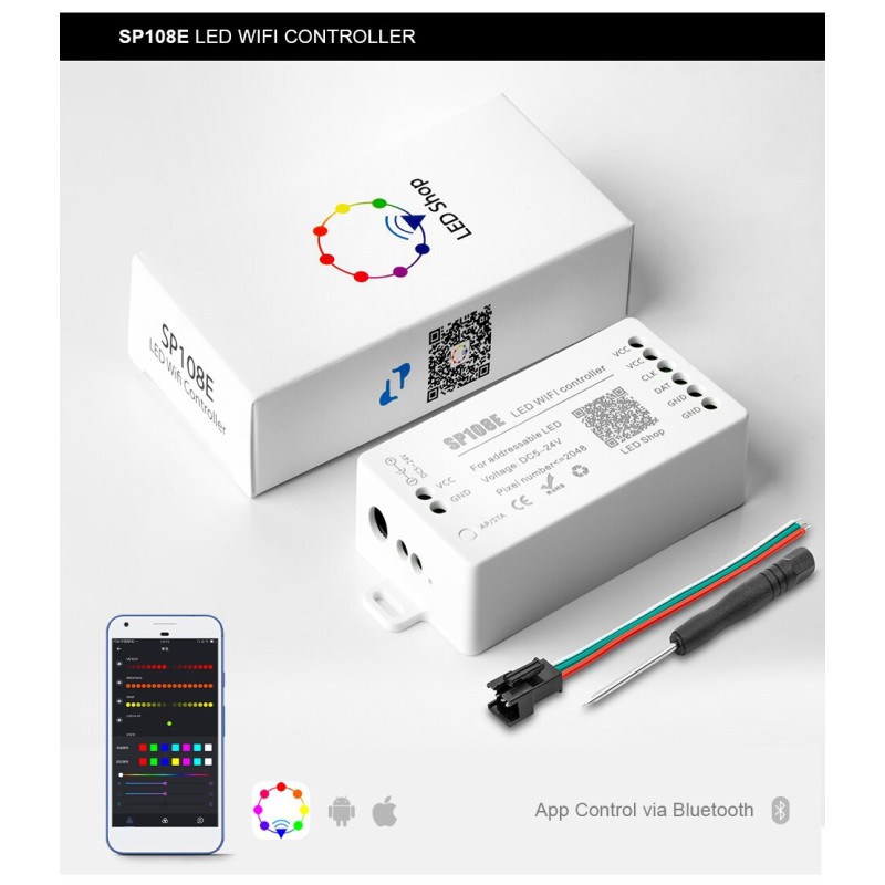 SP108E LED Wifi Magic Controller WS2812B WS2813 LED Strip Light Smart APP Wireless Control Max 2048 Pixels Robotics Bangladesh