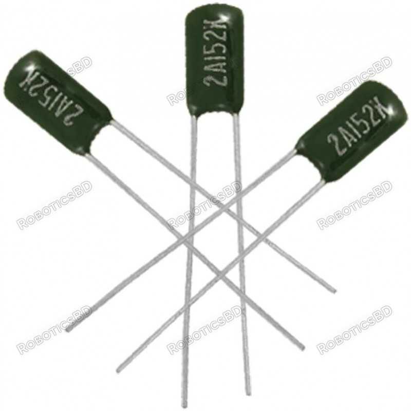 1.5nF 100V Non-Polar Polyester Capacitor (pack of 5) Robotics Bangladesh 1.5nF 100V Non-Polar Polyester Capacitor (pack of 5) Robotics Bangladesh