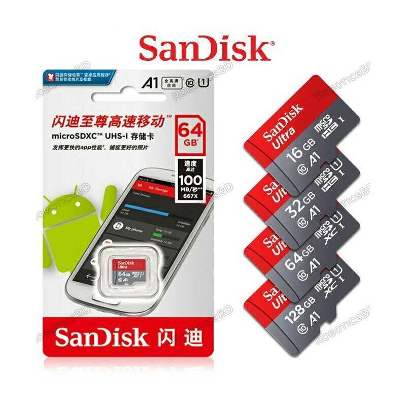 SanDisk Ultra 64GB 100MB/s Class 10 Micro SD SDXC UHS-I A1 Original Robotics Bangladesh SanDisk Ultra 64GB 100MB/s Class 10 Micro SD SDXC UHS-I A1 Original Robotics Bangladesh