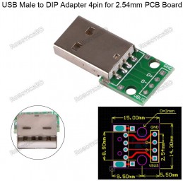USB Type A Male to Breadboard & PCB 2.54mm DIP 4P Adapter Robotics Bangladesh