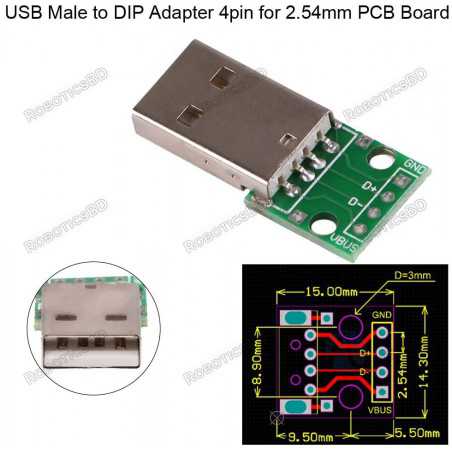 USB Type A Male to Breadboard & PCB 2.54mm DIP 4P Adapter Robotics Bangladesh