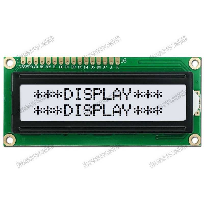 16x2 Black on White Character LCD with Backlight Robotics Bangladesh 16x2 Black on White Character LCD with Backlight Robotics Bangladesh