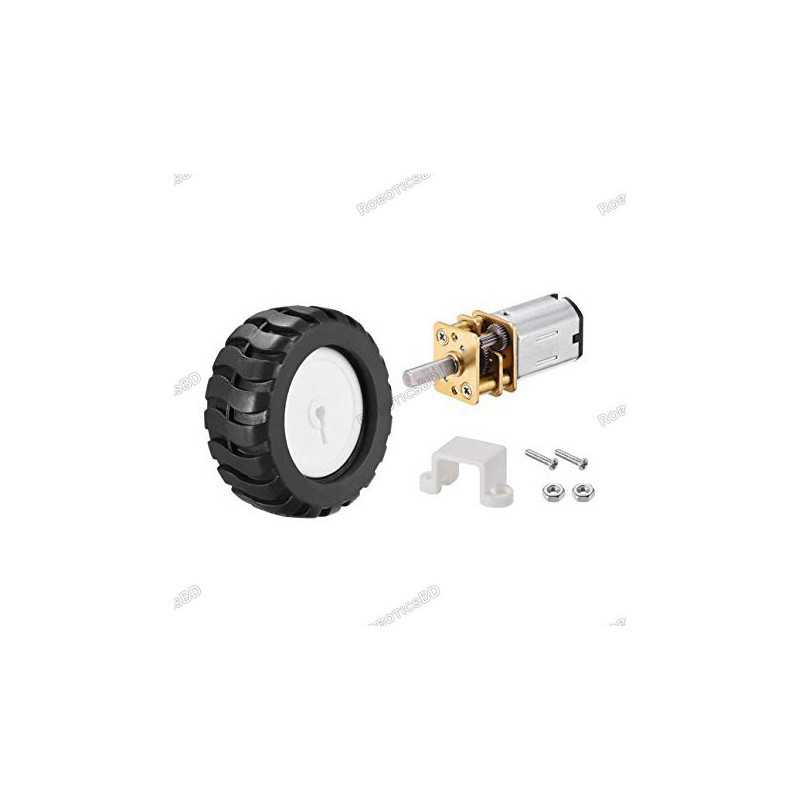DC12V N20 Gear Motor 70 RPM & Mount Bracket & 43mm Wheel Robotics Bangladesh DC12V N20 Gear Motor 70 RPM & Mount Bracket & 43mm Wheel Robotics Bangladesh