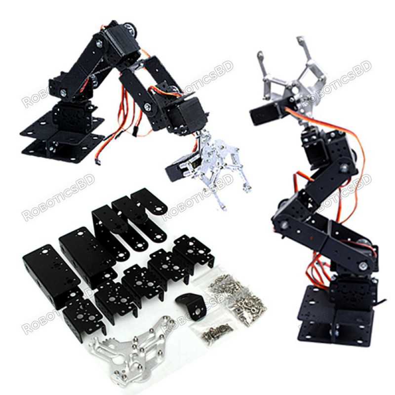 6 DOF Aluminium Mechanical Robotic Arm Clamp Claw Mount Robot Kit Robotics Bangladesh 6 DOF Aluminium Mechanical Robotic Arm Clamp Claw Mount Robot Kit Robotics Bangladesh