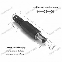 DC Barrel Power Jack Plug Connector 2.1mm x 5.5mm x 9mm Robotics Bangladesh