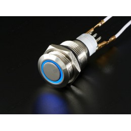 Metal Pushbutton with Blue LED Ring - 16mm Momentary Robotics Bangladesh