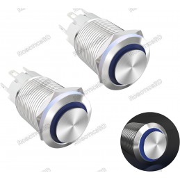 Metal Pushbutton with Blue LED Ring - 16mm Momentary Robotics Bangladesh