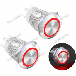Metal Self-Locking Switch with Red LED Ring - 16mm Latching Robotics Bangladesh