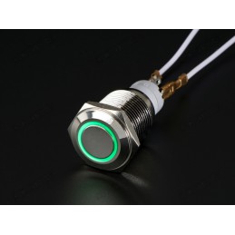 Metal Self-Locking Switch with Green LED Ring - 16mm Latching Robotics Bangladesh