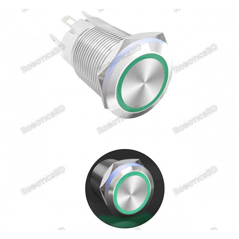 Metal Self-Locking Switch with Green LED Ring - 16mm Latching Robotics Bangladesh Metal Self-Locking Switch with Green LED Ring - 16mm Latching Robotics Bangladesh