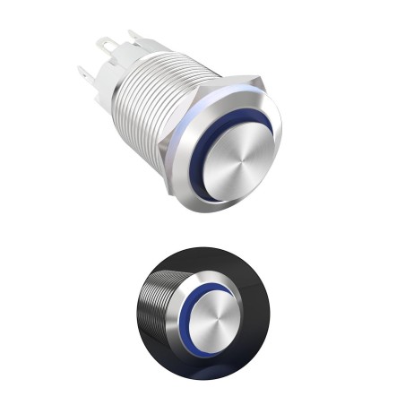 Metal Self-Locking Switch with Blue LED Ring - 16mm Latching Robotics Bangladesh