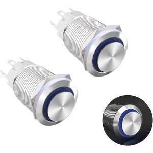 Metal Self-Locking Switch with Blue LED Ring - 16mm Latching Robotics Bangladesh