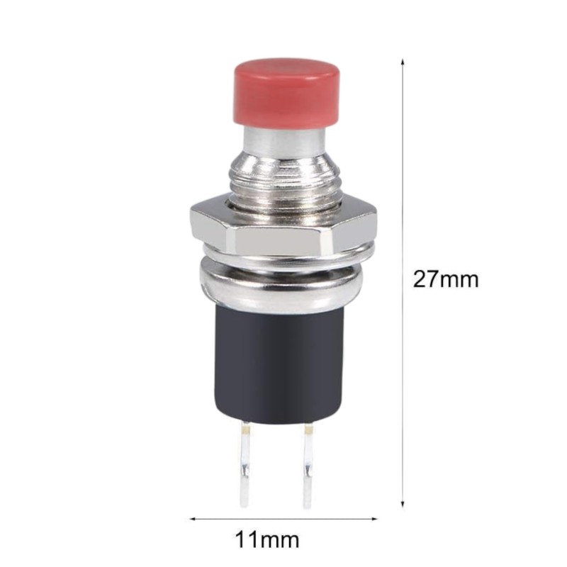 7mm Thread 2 Pin Metal Push Button - Red Robotics Bangladesh
