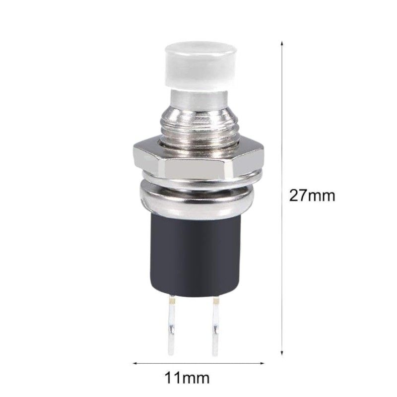 7mm Thread 2 Pin Metal Push Button - White Robotics Bangladesh