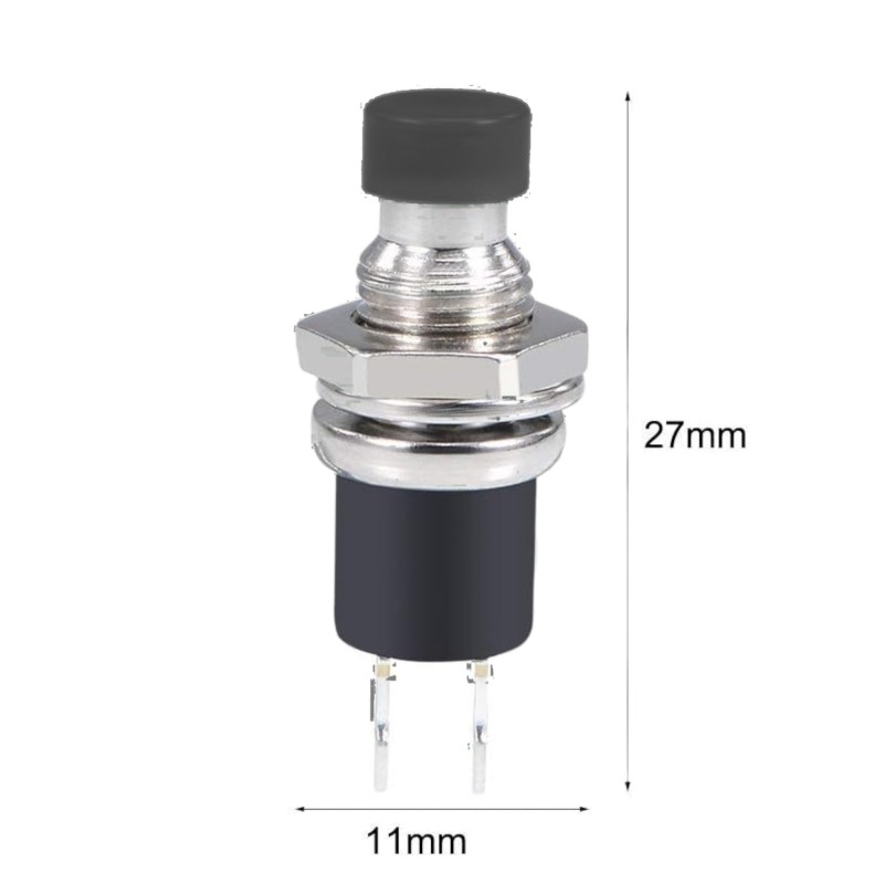 7mm Thread 2 Pin Metal Push Button - Black Robotics Bangladesh