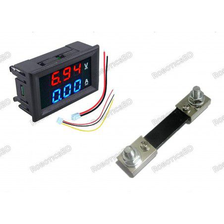 0.28" LED Digital Voltmeter Ammeter with 100V/10A Measurement With 100A Shunt Robotics Bangladesh