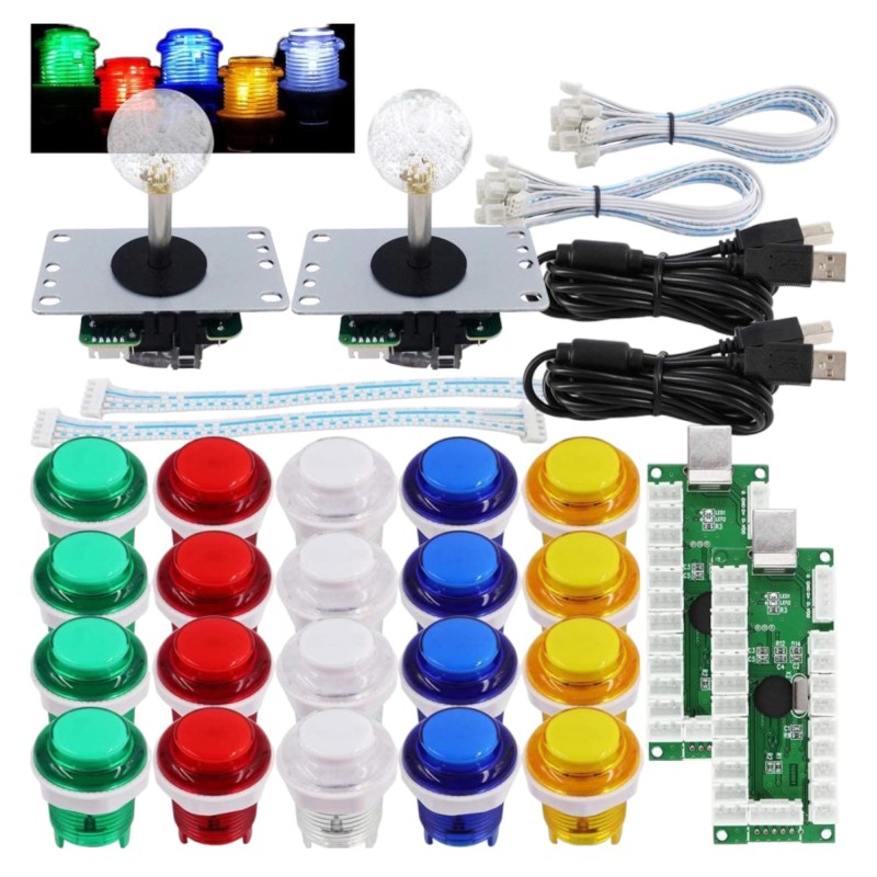 Arcade DIY Kit: 2 Player Controller with LED Buttons & Joystick for PC MAME Raspberry Pi Robotics Bangladesh