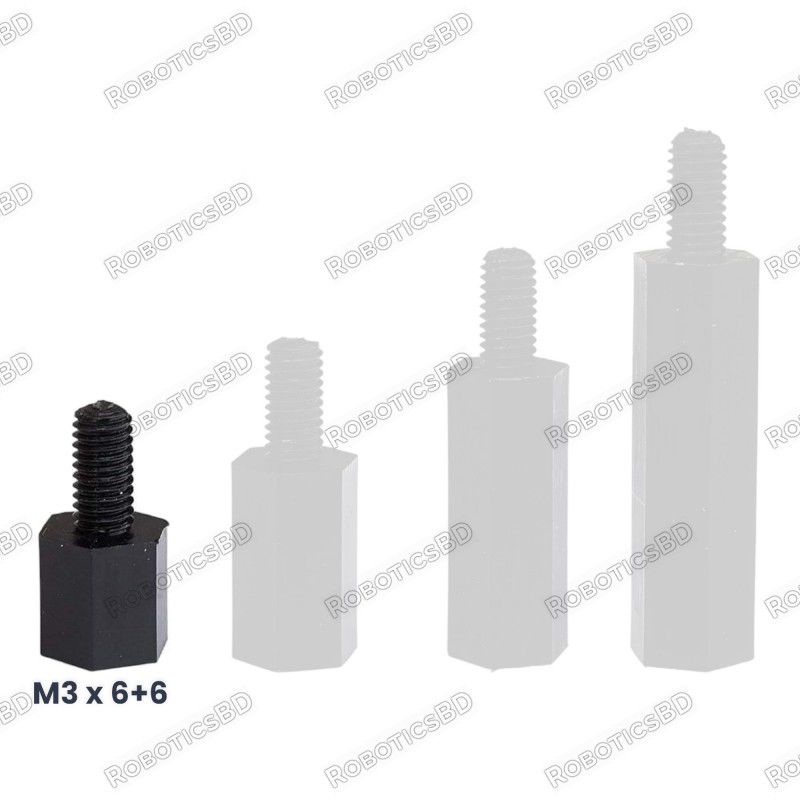 M3x6+6 Nylon Hex Spacer Standoff Male - Female Robotics Bangladesh M3x6+6 Nylon Hex Spacer Standoff Male - Female Robotics Bangladesh
