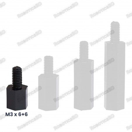 M3x6+6 Nylon Hex Spacer Standoff Male - Female Robotics Bangladesh