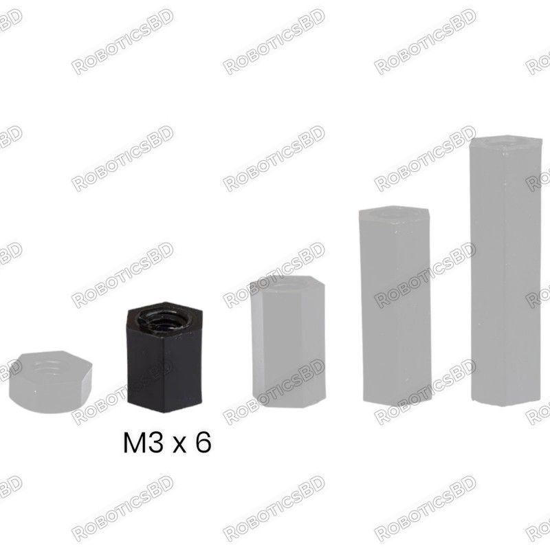 M3x6 Nylon Hex Spacer Standoff Female - Female Robotics Bangladesh M3x6 Nylon Hex Spacer Standoff Female - Female Robotics Bangladesh