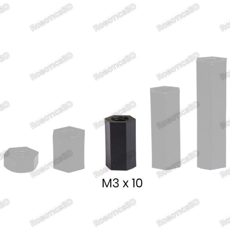 M3x10 Nylon Hex Spacer Standoff Female - Female Robotics Bangladesh M3x10 Nylon Hex Spacer Standoff Female - Female Robotics Bangladesh