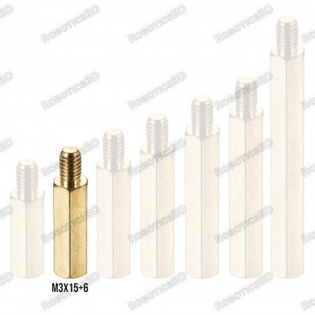 M3x15+6 Brass Hex Spacer Standoff Male - Female Robotics Bangladesh