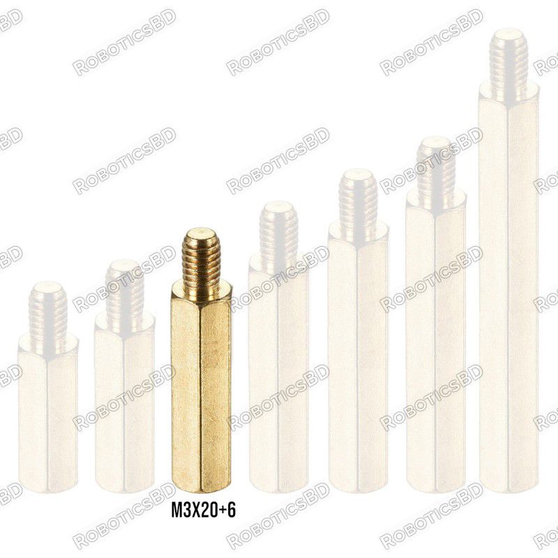 M3x20+6 Brass Hex Spacer Standoff Male - Female Robotics Bangladesh M3x20+6 Brass Hex Spacer Standoff Male - Female Robotics Bangladesh